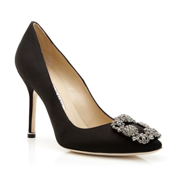 MANOLO BLAHNIK Bejeweled Blk Satin Stiletto Pumps - Picture 8 of 13
